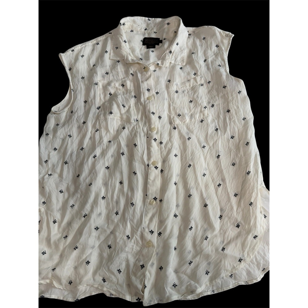 Pendelton 100% Silk Women's Sleeveless Beige Button Up Blouse/Shirt Medium